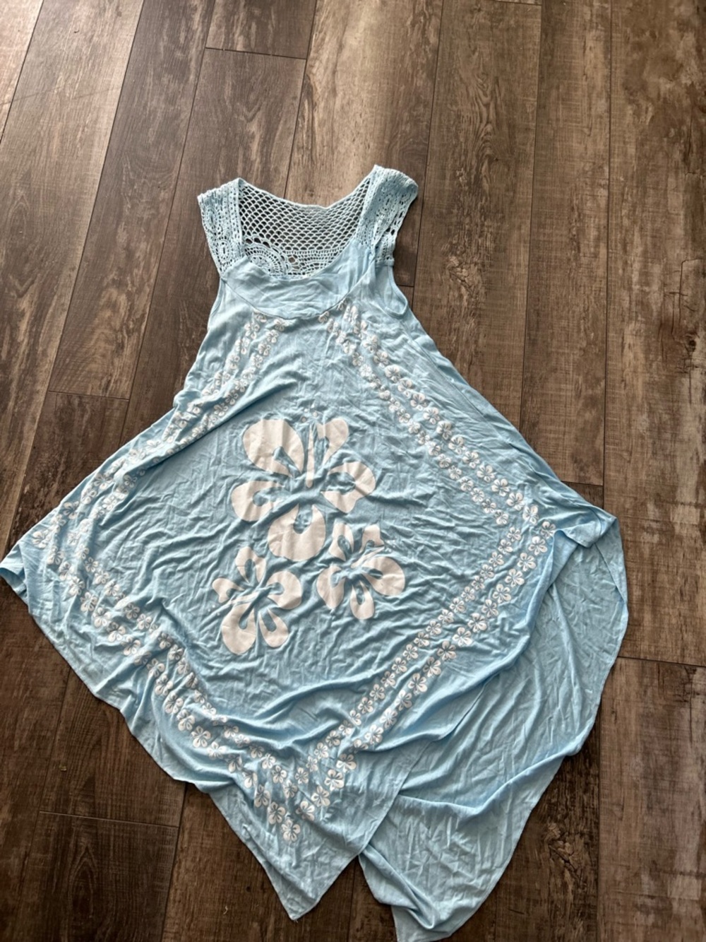 Light Blue Floral Crochet Tank Sundress or Dress Size Small J3